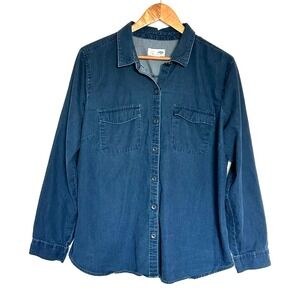 Old Navy Classic Fit Chambray Denim Shirt Women's XL Dark Blue Button Up Pockets